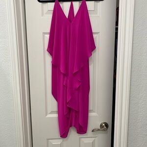 Olivaceous Pink Tiered Halter Cocktail Dress